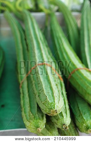 Fresh luffa acutangula for cooking in market