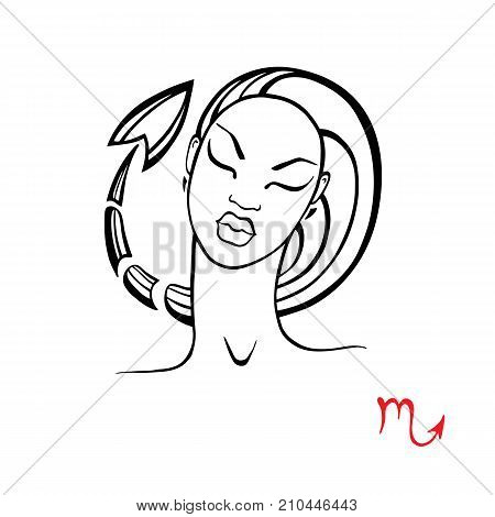 Scorpio. Zodiac signs collection. Beautiful Ink fashion zodiac girl. Horoscope series. Vector illustration