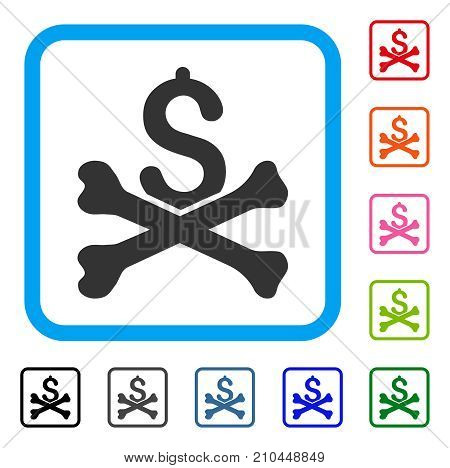 Mortal Debt icon. Flat grey iconic symbol inside a light blue rounded rectangular frame. Black, gray, green, blue, red, orange color variants of Mortal Debt vector. Designed for web and software UI.
