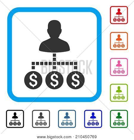 Client Payments icon. Flat gray iconic symbol in a light blue rounded rectangle. Black, gray, green, blue, red, orange color variants of Client Payments vector. Designed for web and application UI.