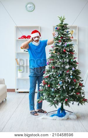 Injured man celebrating christmas at home