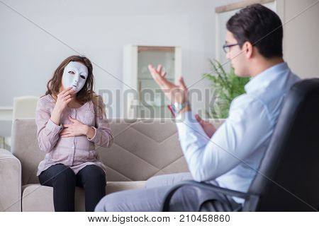 Pregnant woman visiting psychologist doctor