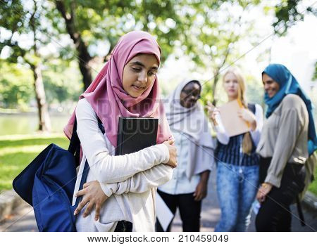 Diverse children studying outdoor