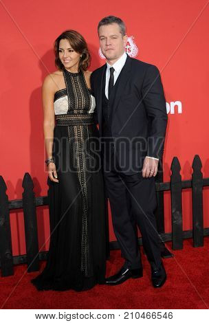 Matt Damon and Luciana Barroso at the Los Angeles premiere of 'Suburbicon' held at the Regency Village Theatre in Westwood, USA on October 22, 2017.