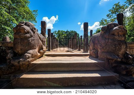 Staircase to Royal Court of king Parakramabahu in Polonnaruwa, Sri Lanka