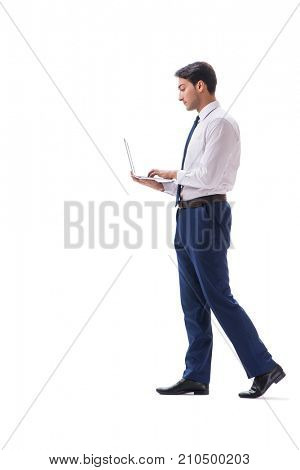 Businessman walking standing side view isolated on white backgro