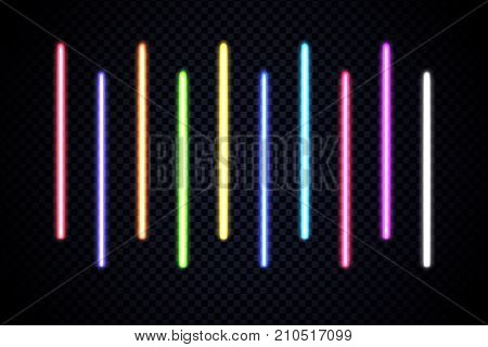Colorful set of vivid laser rays. Vector illustration