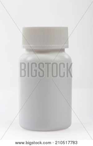 Medicine white pill plastic bottle isolated on white background medical containers clipping path.