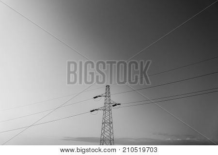 Black and white photo of a power line