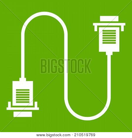 Cable wire computer icon white isolated on green background. Vector illustration