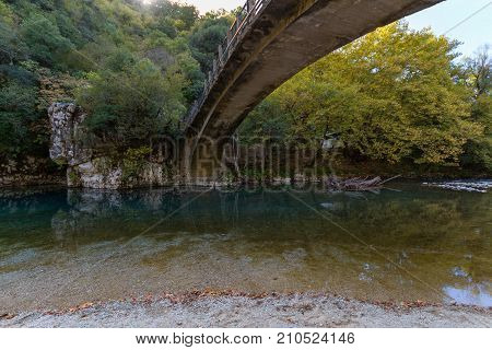 Scenic view of Papigo bridge over Voidomatis river in Zagoria Epirus Greece