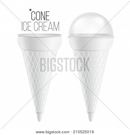 Ice Cream Cone Template Vector. For Dessert, Yogurt. Plastic Or Carton Tub. Isolated On White Background Illustration.