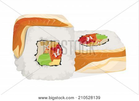 Sushi rolls set. Canada rolls with fish, vegetables and nori.