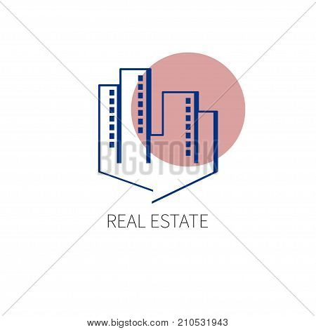 Logo real estate. Urban landscape. Building and city. Icon real estate agency. Stock vector