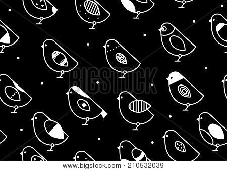 Black and white seamless pattern birds. Background with ornamental birds. Stock vector
