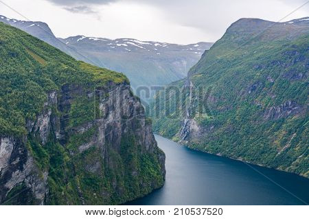 Geiranger fjord Beautiful Nature Norway. It is a 15-kilometre (9.3 mi) long branch off of the Sunnylvsfjorden which is a branch off of the Storfjorden (Great Fjord).