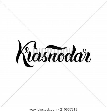 City logo isolated on white. Black label or logotype. Vintage badge calligraphy in grunge style. Great for t-shirts or poster, Krasnodar, Russia