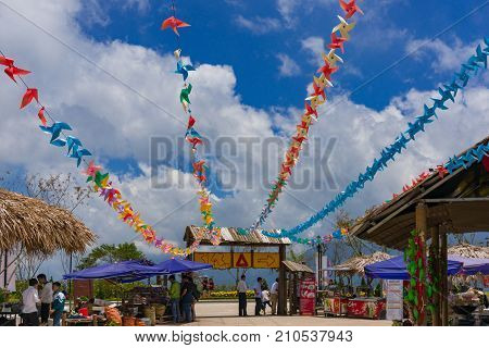 Colourful Flags At The Entrance To Fansipan Legend Cable Car Station