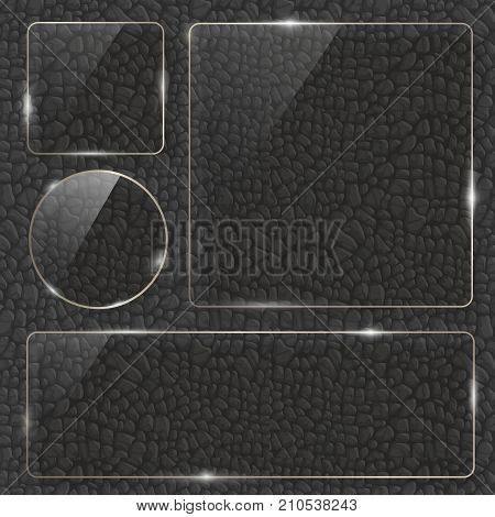 Glass banners on a leather background. Vector illustration.