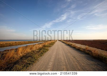 Evening landscape of Evros river in Greece.