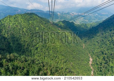 Aerial View Of Mountain Slopes From Cable Car