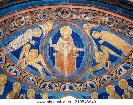 Christ in majesty a romanesque wall-painting in Bjaresjo church Sweden November 6 2009