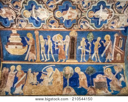 Romanesque wall-paintings in the vault of Bjaresjo church Sweden November 6 2009