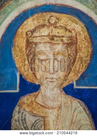 A king in the tree of Jesse a romanesque wall-painting in Bjaresjo church Sweden November 6 2009