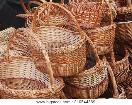 Wicker baskets from willow rods for mushrooms and berries