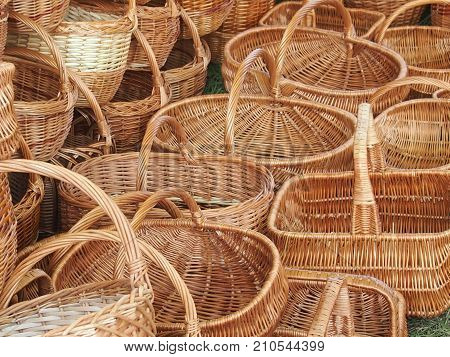 Wicker baskets from willow rods for mushrooms and berries