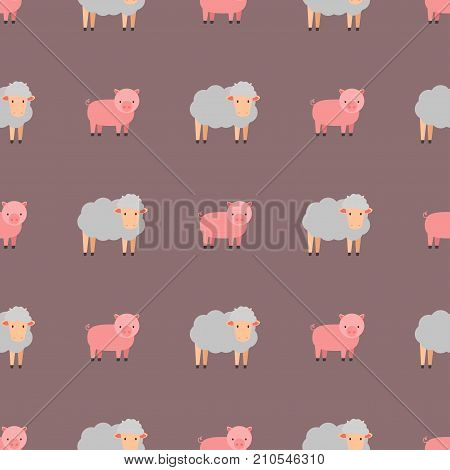 Cute pig cartoon animal seamless pattern background farm mammal domestic piglet character vector illustration. Nature smile snout farming pet little rural piggy livestock