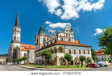 Old Town Hall And St. James Church In Levoca. A Unesco Wold Heritage Site In Slovakia
