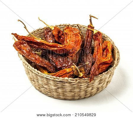 Dry peppers called aji amarillo. Peruvian cuisine.