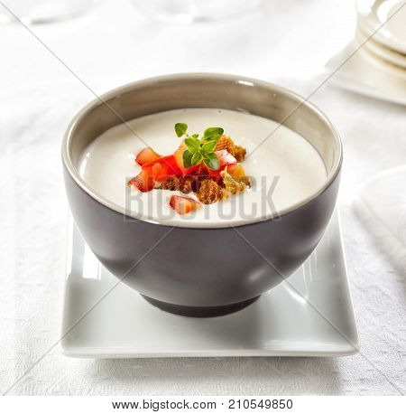Ajoblanco a typical cold soup from Spain.