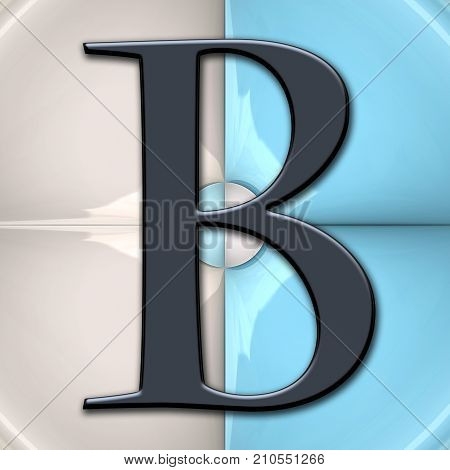 3D render of plastic alphabet capital letter B on glossy pattern tile
