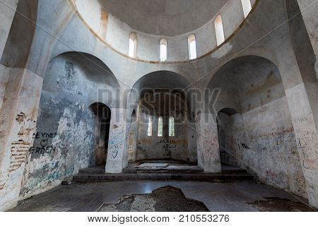 Kerynia Cyprus - August 23 2017: Interior of a deserted orthodox Christian church of Panagia Apsidiotissa at Pentadaktylos mountains in Northern Cyprus