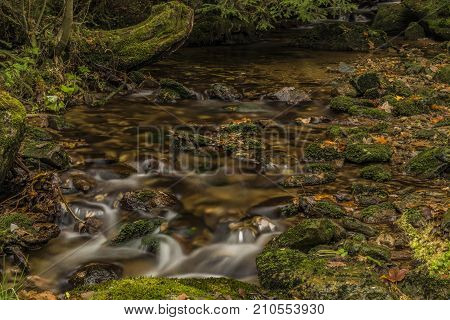 Javori Creek In Krkonose Mountains National Park In Autumn Color Day