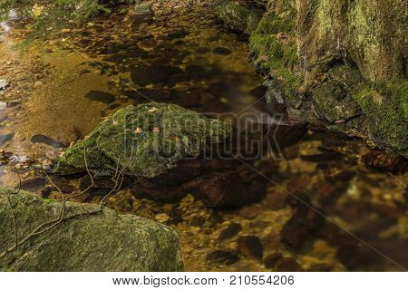 Javori Creek In Krkonose Mountains National Park In Autumn Color Day