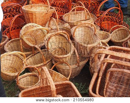 Wicker baskets from willow rods for mushrooms and berries