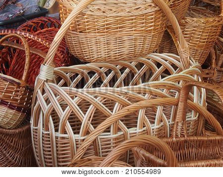 Wicker baskets from willow rods for mushrooms and berries