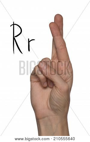 Alphabet for deaf-mutes people with hand gestures and a number letter on a white background