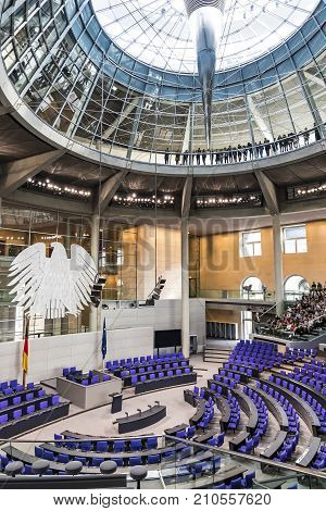 Plenary Hall Of German Parliament (bundestag) In Berlin