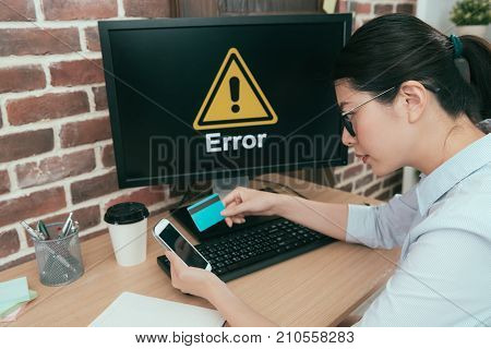 Lady Using Computer Paying Getting Error Problem