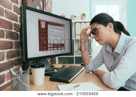 Pretty Office Worker Lady Thinking Work Solution