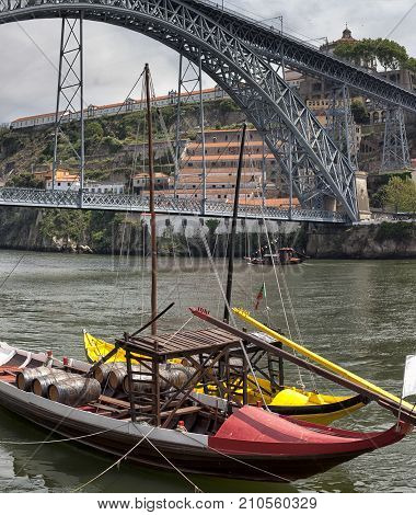 Rail, Road And Pedestrian Bridge Over The Douro River In Porto. Portugal.