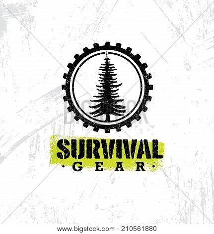 Survival Gear Extreme Outdoor Adventure Creative Design Element Concept On Rough Stained Background.