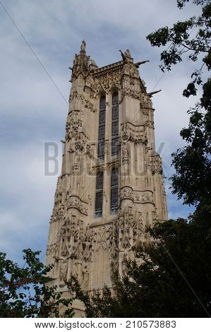 The Tower holy Jacques - Paris, France - Photo taken outdoor, of day and without character. Tourist place. The tower Saint Jacques is an isolated tower, built between 1509 and 1523, raised (drawn up) in the middle of the first Parisian public garden