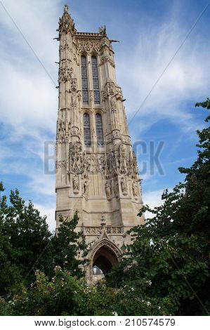 The Tower holy Jacques - Paris, France - Photo taken outdoor, of day and without character. Tourist place. The tower Saint Jacques is an isolated tower, built between 1509 and 1523, raised (drawn up) in the middle of the first Parisian public garden, whic