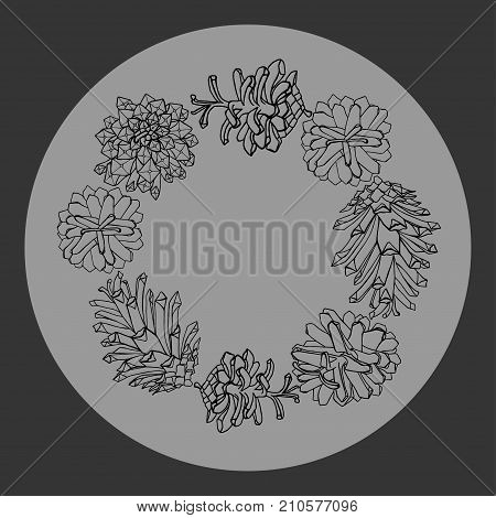 round frame with cones of alders. cone wreath