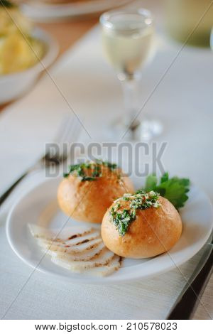 Russian and ukranian food - pampushki pastries on plate